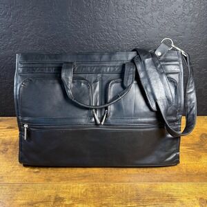 D Brozzi Black Leather Briefcase Tote Large Office Handcrafted Multi Pocket